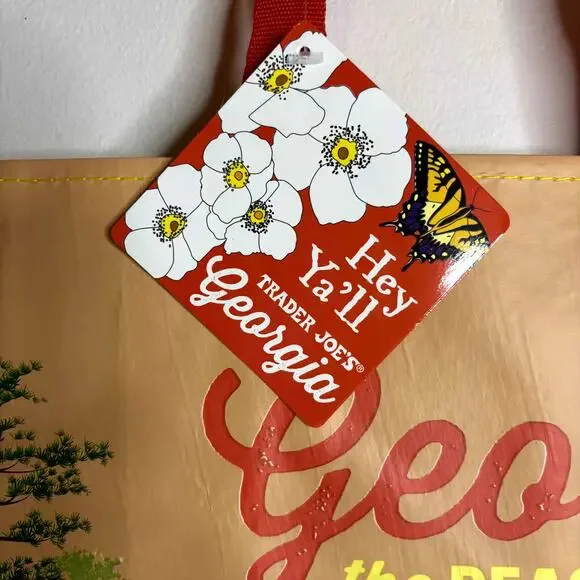 LOT 4x Trader Joe’s Georgia Peach State GA Stone Fruit Flower Tote Bag Reusable! - Picture 4 of 13